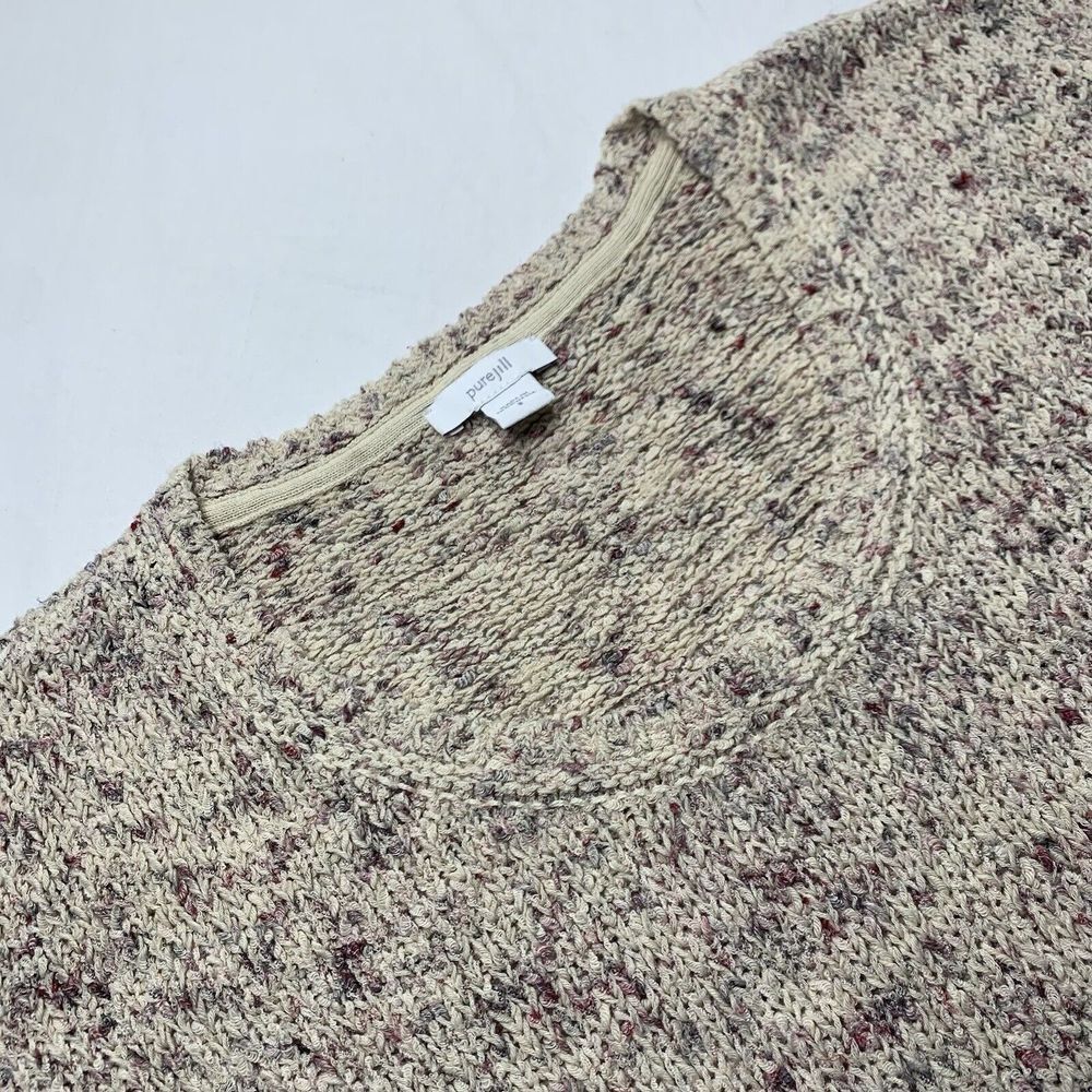 Pure Jill Beige Tan Confetti Short Sleeve Oversized Linen Blend Sweater Small